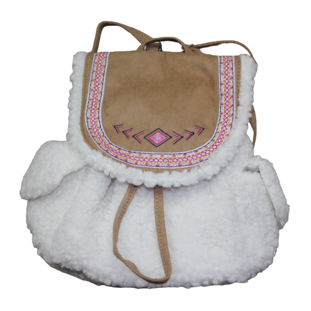 Gymboree Little Llamas Mini Backpack Purse Bag Cream Tan Pink Sherpa Girls NWT
